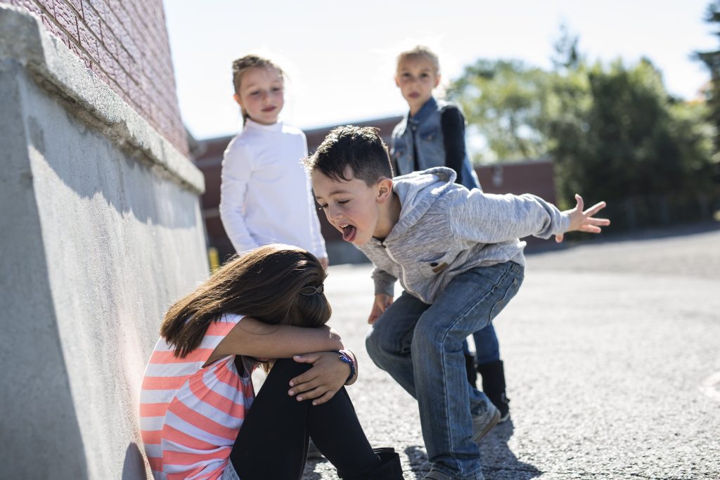 sad moment Elementary Age Bullying in Schoolyard